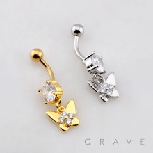 BUTTERFLY MULTI CZ BELLY BUTTON NAVEL RING 316L SURGICAL STEEL